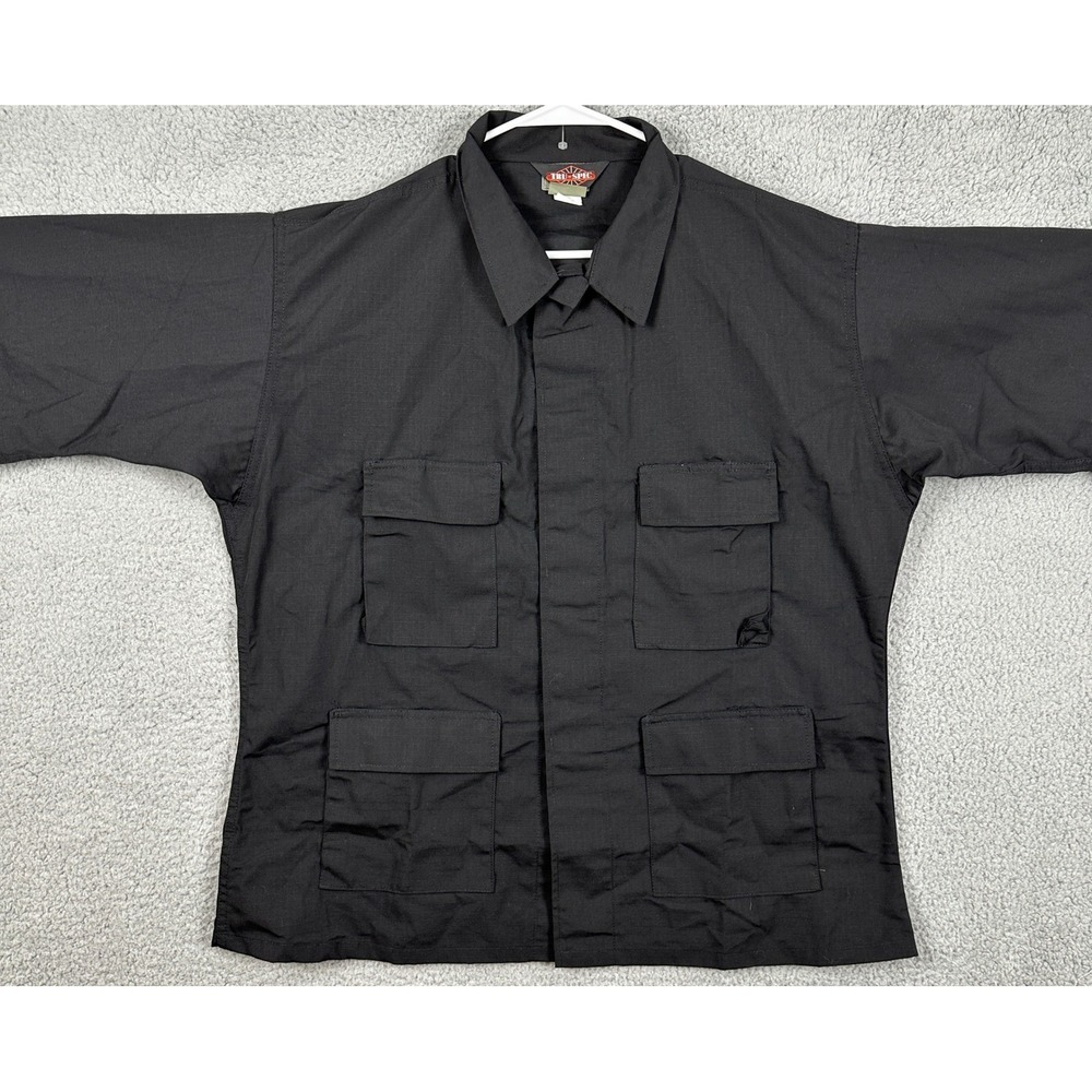 Tru-Spec Shirt Button Up Mens XL Black Ripstop Military Tactical Long Sleeve NEW